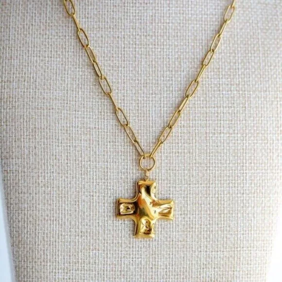Cross Pendant Necklace Waterproof Chunky Gold Cross Necklace Layering Necklace - Picture 9 of 13